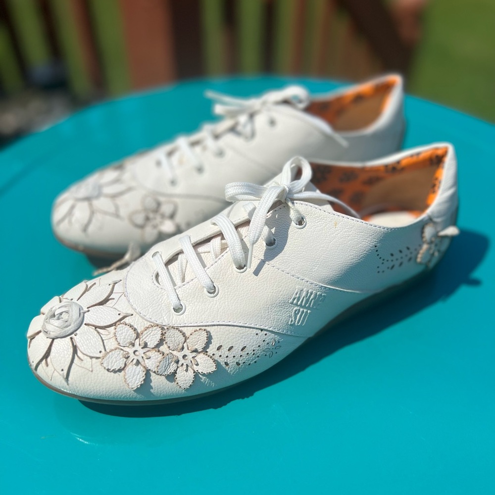 Anna Sui White Embellished Sneakers